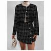 Pink Tweed Two Piece Set Long Sleeve Cropped Jacket High Waist Mini Skirt Gold Buttons
