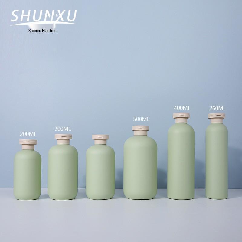 Green Round Flip-Top Shampoo & Shower Gel Bottle - Available in 200ml, 300ml, 400ml, 500ml 200ml Short Flip-top Bottle PE