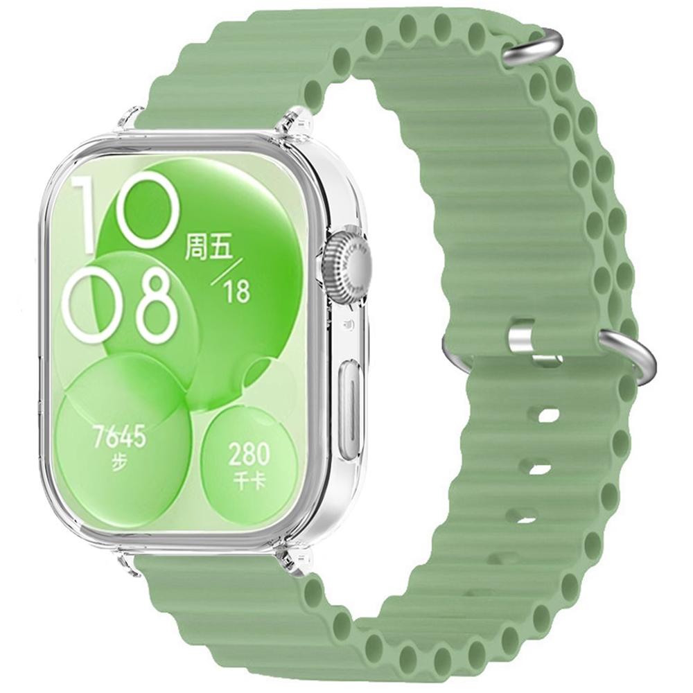 

For Huawei Watch Fit 3 Silicone Strap Sports Watch Band with Transparent PC Case B