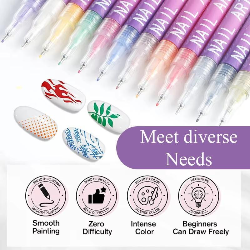 

12 Colors Nail Art Pens Set Nail Art Graffiti Pen Nail Marker Drawing Abstract Lines Fine Detail Floral Design Waterproof