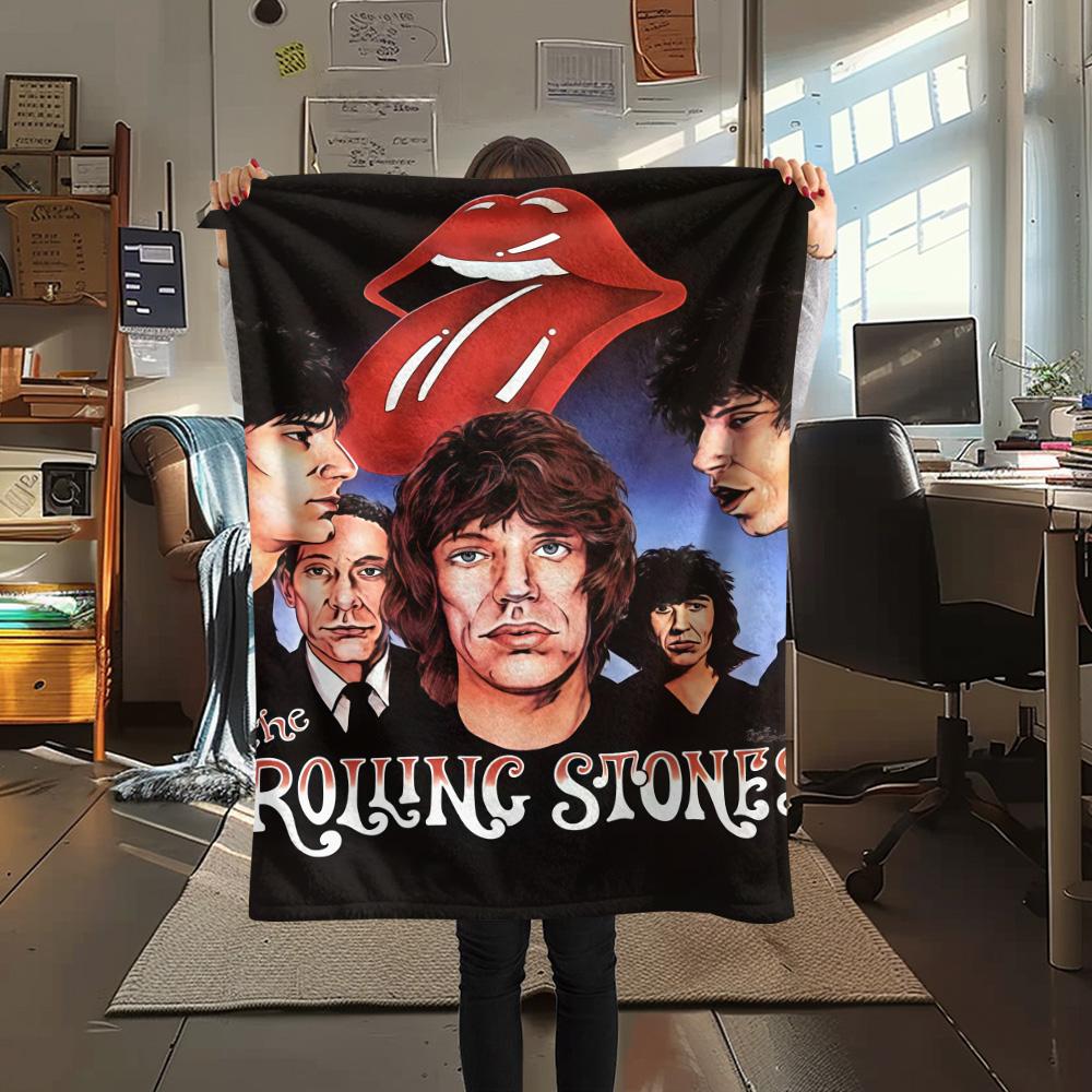 

1PC The Rolling Stones Print FlAannel Blanket, High quality Comfortable for All Seasons, Home Decor, Warmth and Comfort 80cm x 120cm