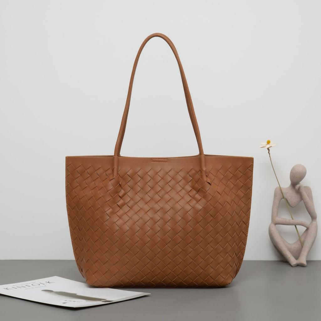 Cowhide Woven Bag Women's New Korean Version Trendy Single Shoulder Fashionable Versatile Large Capacity Underarm Leather