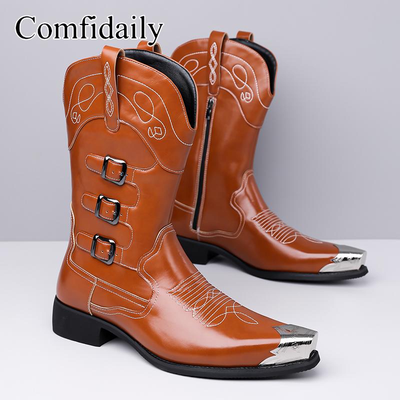 Men’s Motorcycle Boots Western Boots Black Jockey Boots Casual Street Style Cool Brown High Boots Plus Size
