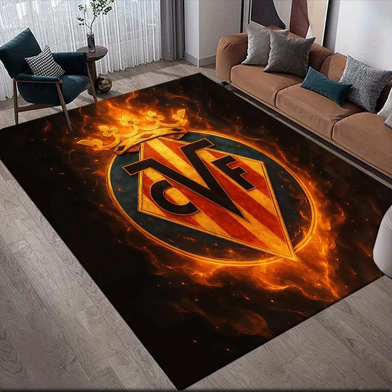 Villarreal Club de Fútbol Flannel Pattern Square Carpet,Area Rug,Carpet Rug for Living Room Bedroom Sofa Playroom Decor,Non-slip Floor Mat