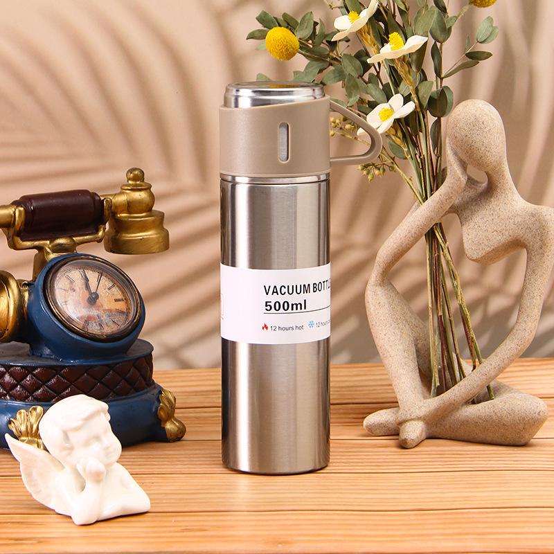 500ml Stainless Steel Vacuum Flasks with Three Lids Coffee Mug Thermoses Bottle Business Style Shimmering Design Portable Carafe