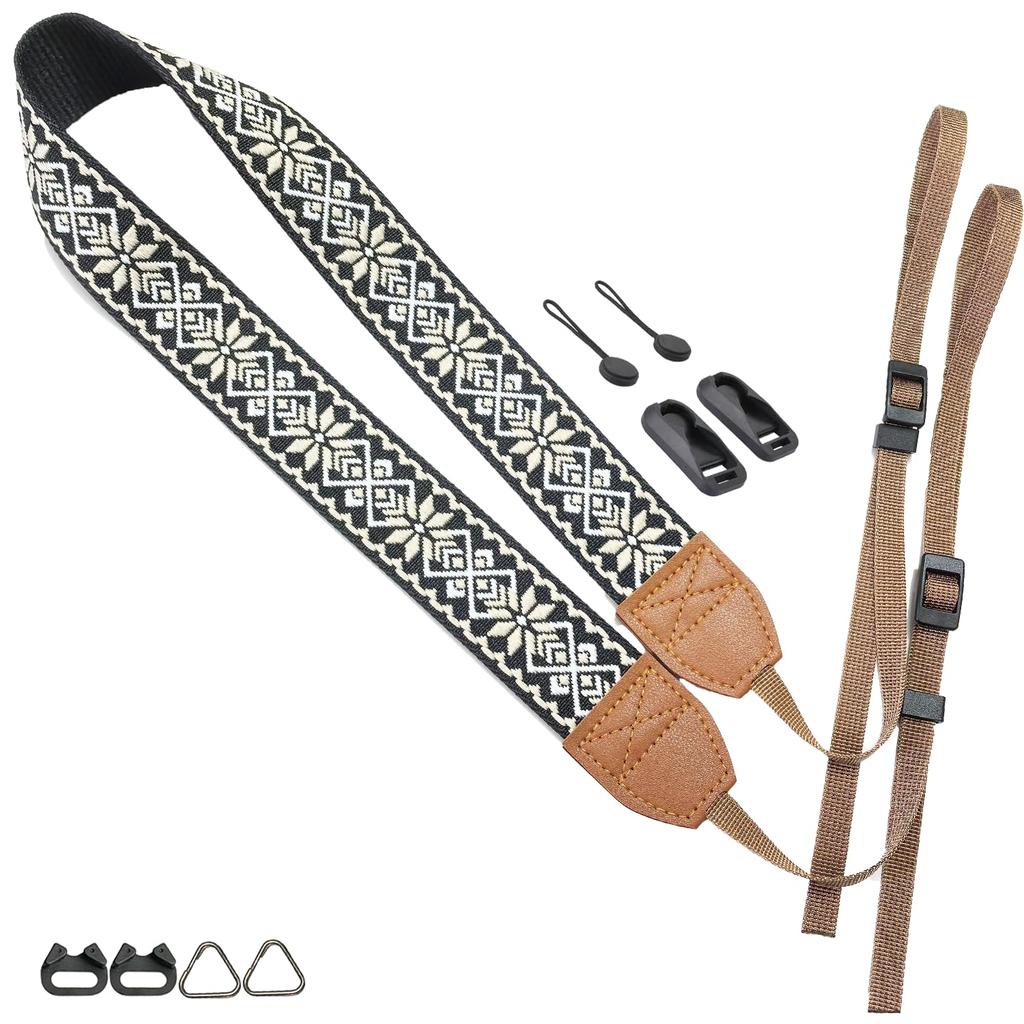 Oumino Camera Compatible with and Mirrorless Embroidered Retro Adjustable Length with Stylish and Cute Strap, Neck/Shoulder Strap, Compact, SLR,