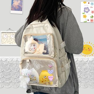 Spring and Summer Ins Transparent Barw Badge Pain Bag Backpack Female Two-dimensional Comic Show Jk Schoolbag Student Girl Backpack