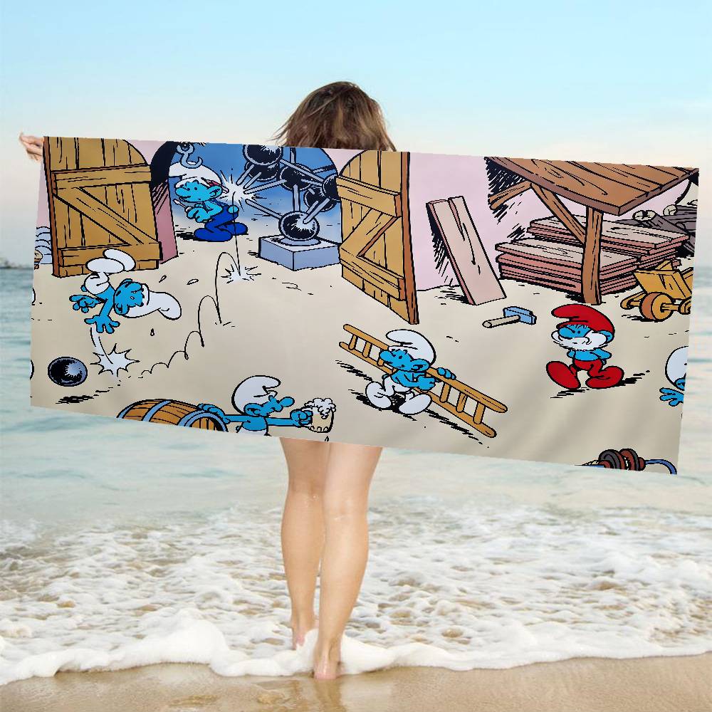 Cartoon Cute S-Smurfs Bath Towel Microfiber Soft Water Absorbing Breathable For Girl Kids Decorative Cartoon Beach Towel