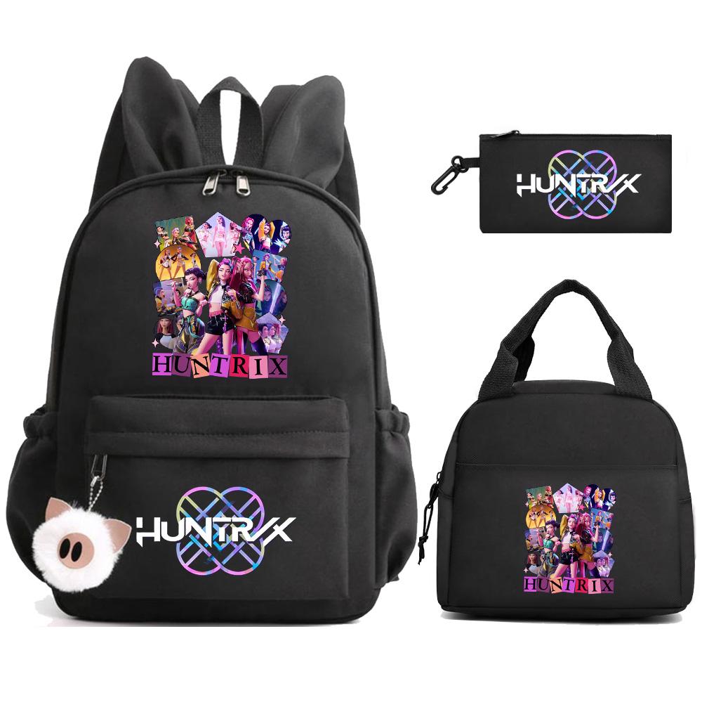 Cartoon Demon Hunters Printed Backpack Lunch Bag Pencil Case for Children Student Schoolbag Girl Kid Gift Women Travel Bag