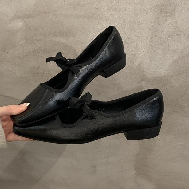 

Fashion 2024 Luxury Bowtie Mary Janes Women Square Toe Shiny Leather&Silk Flats Ballets Femmes Red Dance Party Ball Bridal Wedding Shoes 37 чёрный
