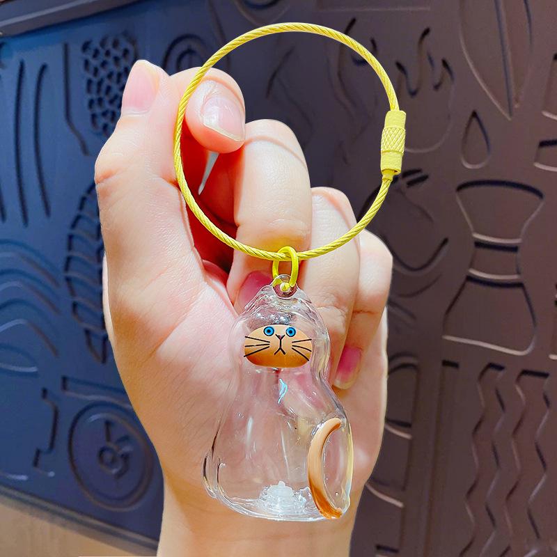 Blue Transparent Cat Hair Gashapon Keychain Storage Capsule