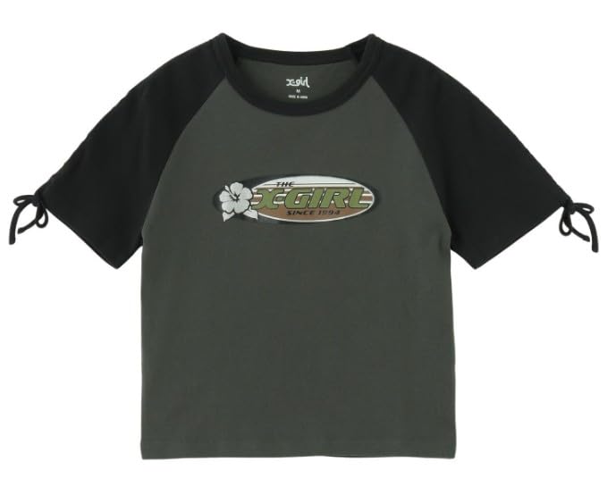 

Casual Hibiscus Oval Logo Raglan Baby Tee in Charcoal X-girl