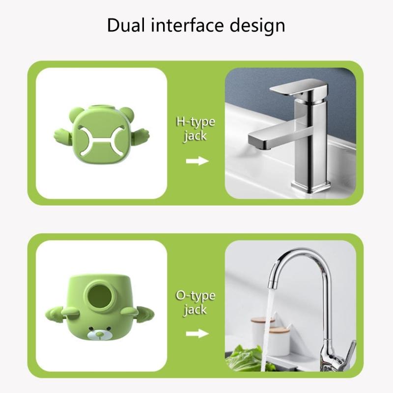 Child Friendly Bear Sink Faucet Extension with Heat Sensitive Feature Cartoon Bear Silicone Faucet Extender for Bathroom