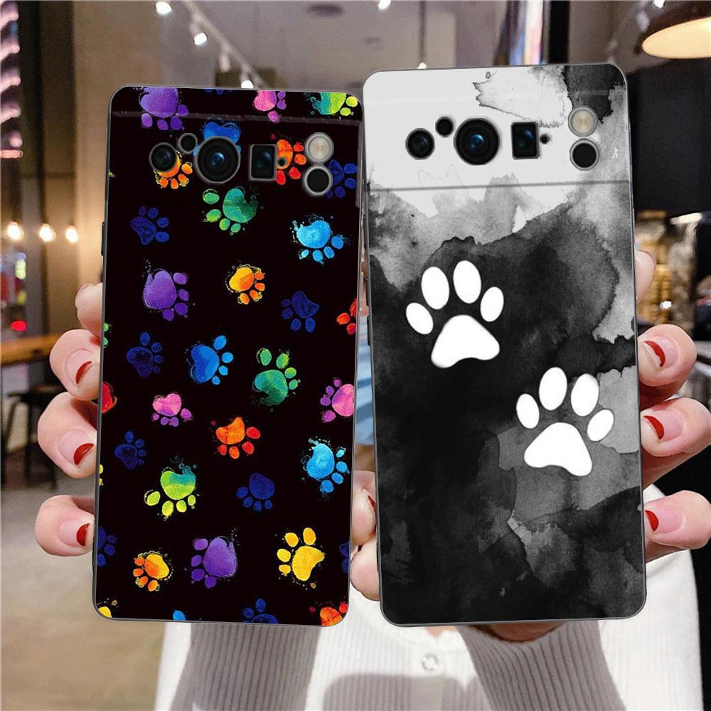 Phone Case For Google Pixel 6 7 8 9 Pro XL 8A 7A 6A Black Cover Soft Shell Dog Footprint Paw Cute
