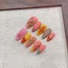 10Pcs 3D Floral Press-on Nails Thick Reusable Fake Nails with Gel Design Summer French Tip Artificial Nails for Women