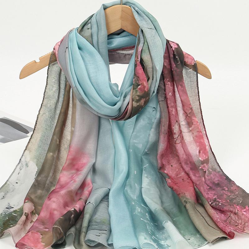 

Женский акварельный хиджаб шарф бандана повязка на голову винтажный роскошный пляжный длинный платок богемный мусульманские аксессуары шарф 80 X 180 CM