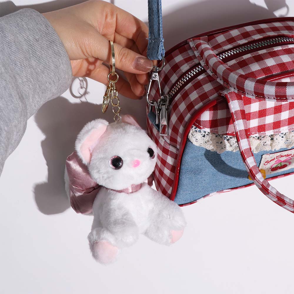 PP Cotton Bow Cat Plush Keychain Soft Stuffed Doll Keychain Kitty Keyring Doll Backpack Decor