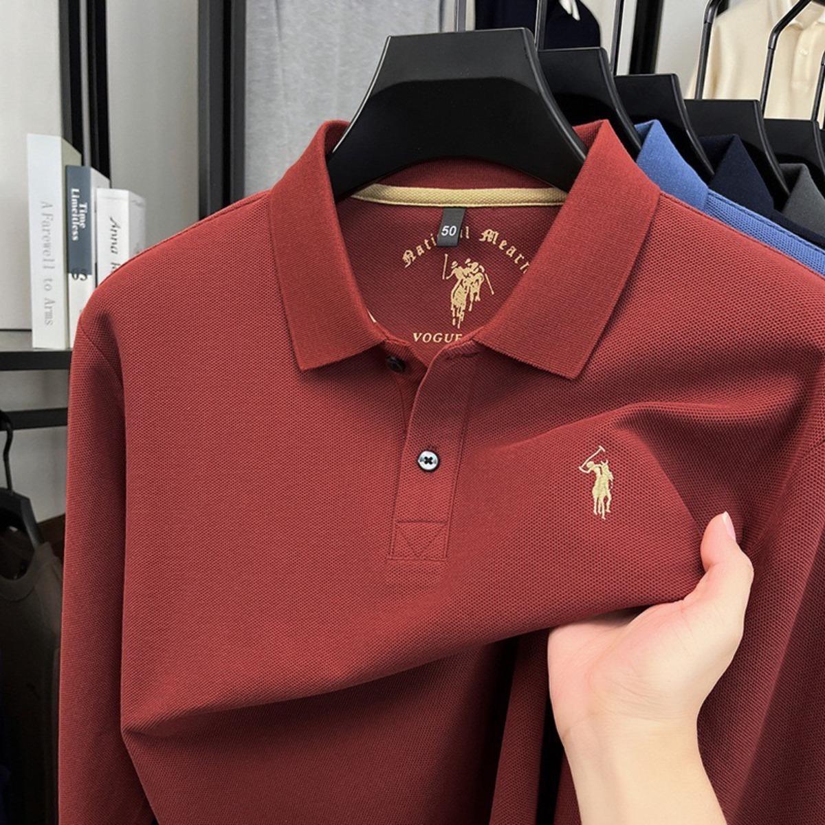 

TrendHub 100% Хлопок Мужская Рубашка-поло с Длинным Рукавом Вышивка Классическая Paul Повседневная Футболка 4XL