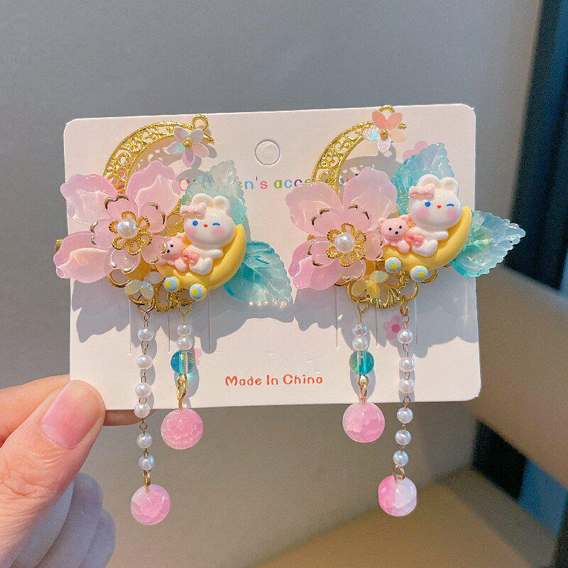 Ancient Style Flower Tassel Hanfu Hair Clips for Women and Girls - Princess Double Clips