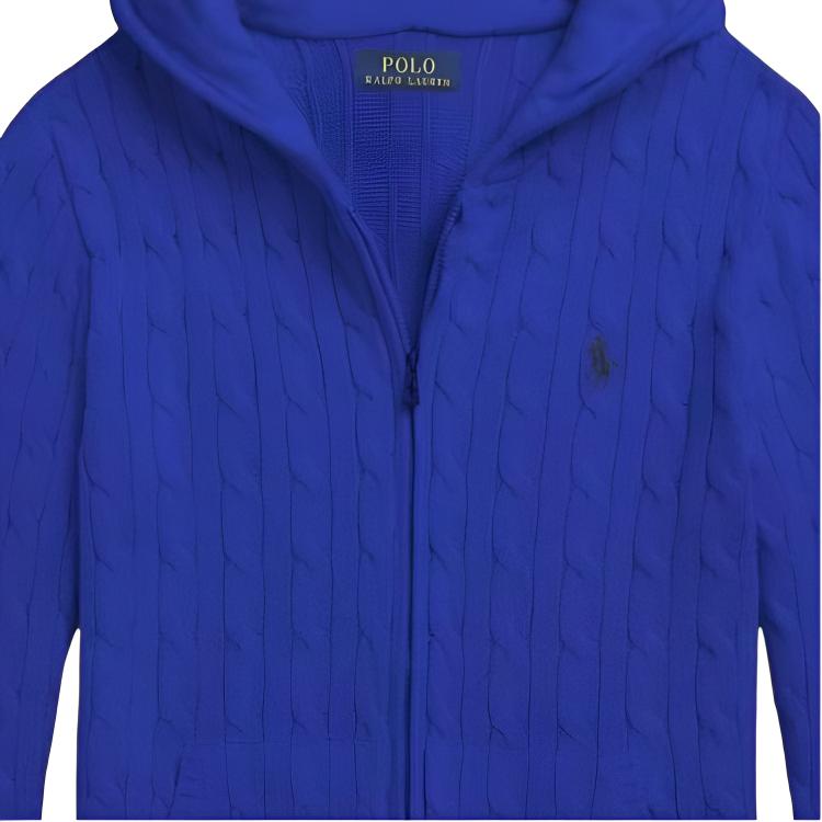 Polo Ralph Lauren Genser FW23 Pony Logo Brodert Hettegenser med Glidelås Langermet Strikket Barnegenser Blå 323951123-004