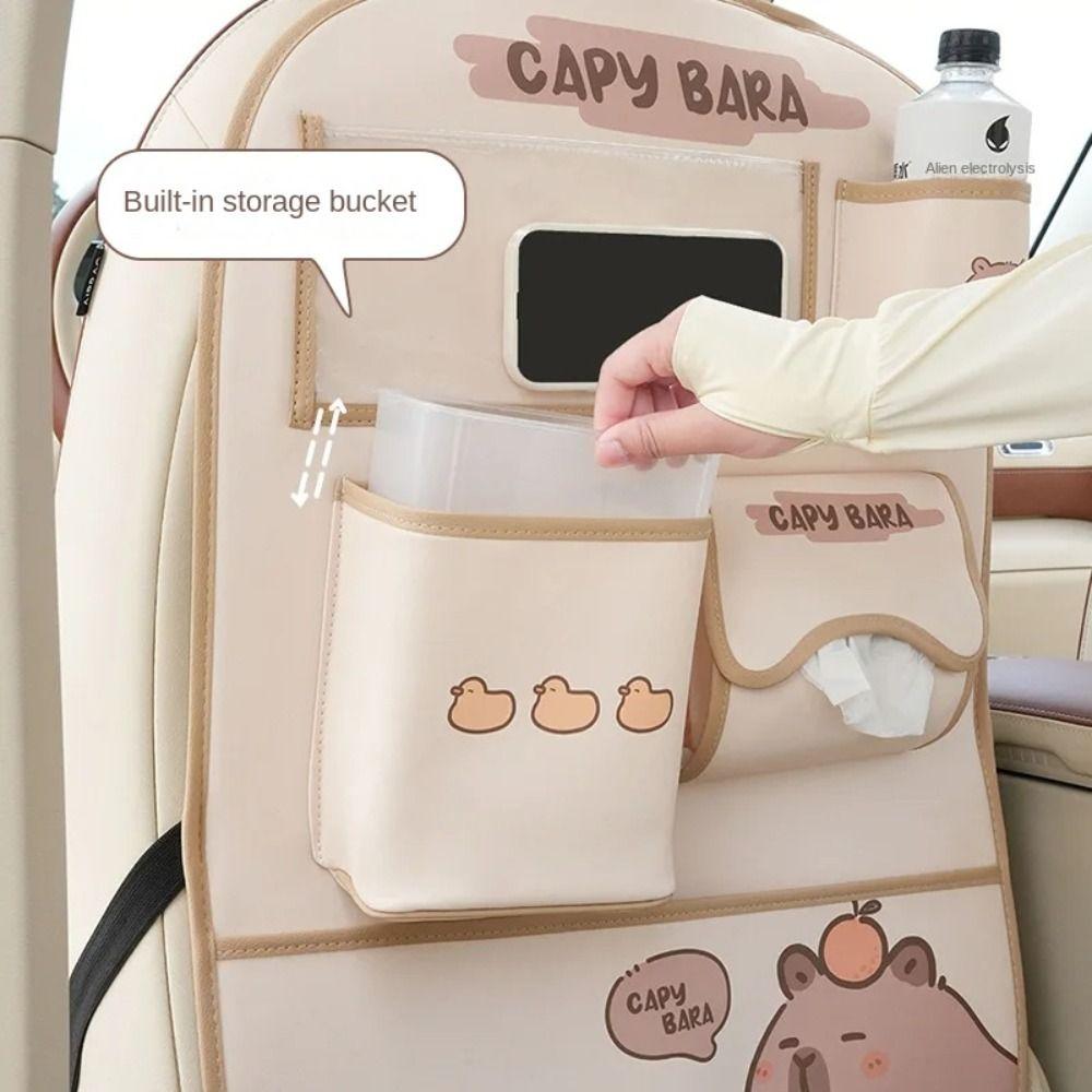 Anti-fouling Car Storage Box Genuine Leather Capybara Anti-kick Pad  Seat Back Foot Pad