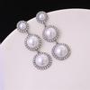 2023 Vintage Pearl Drop Earring For Women Ancient Sliver Color Long Pendant Dangle Earring Statement Ear Zircon Exquisite Gift
