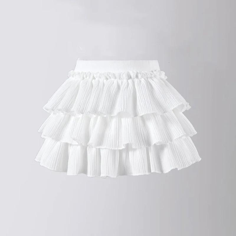 School Girls Dance Layered Tutu Skirt Elastic Waist Pleated Skirt Kids Performance Daily Wear Casual Party Outfit Ruffle Skirts