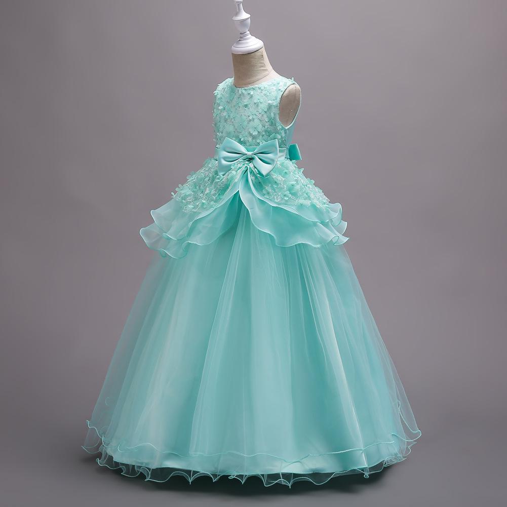 Kinder langes Mesh Blumen Partykleid