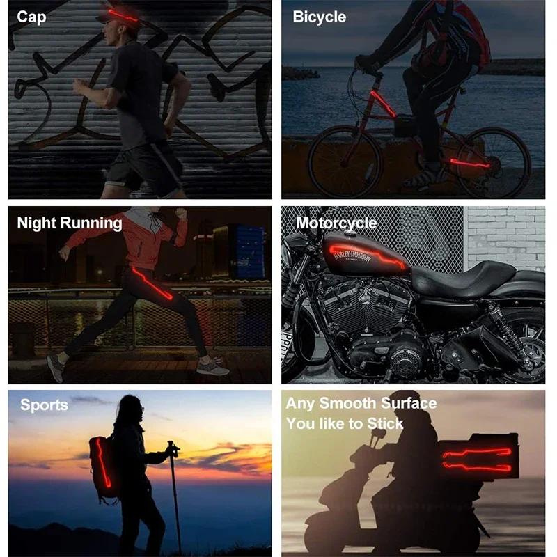 Waterproof Motorcycle Bike Helmet LED cold light Strip EL Sticker 4 Flashing Warning Lights Night Riding Helmet Kit Accessories