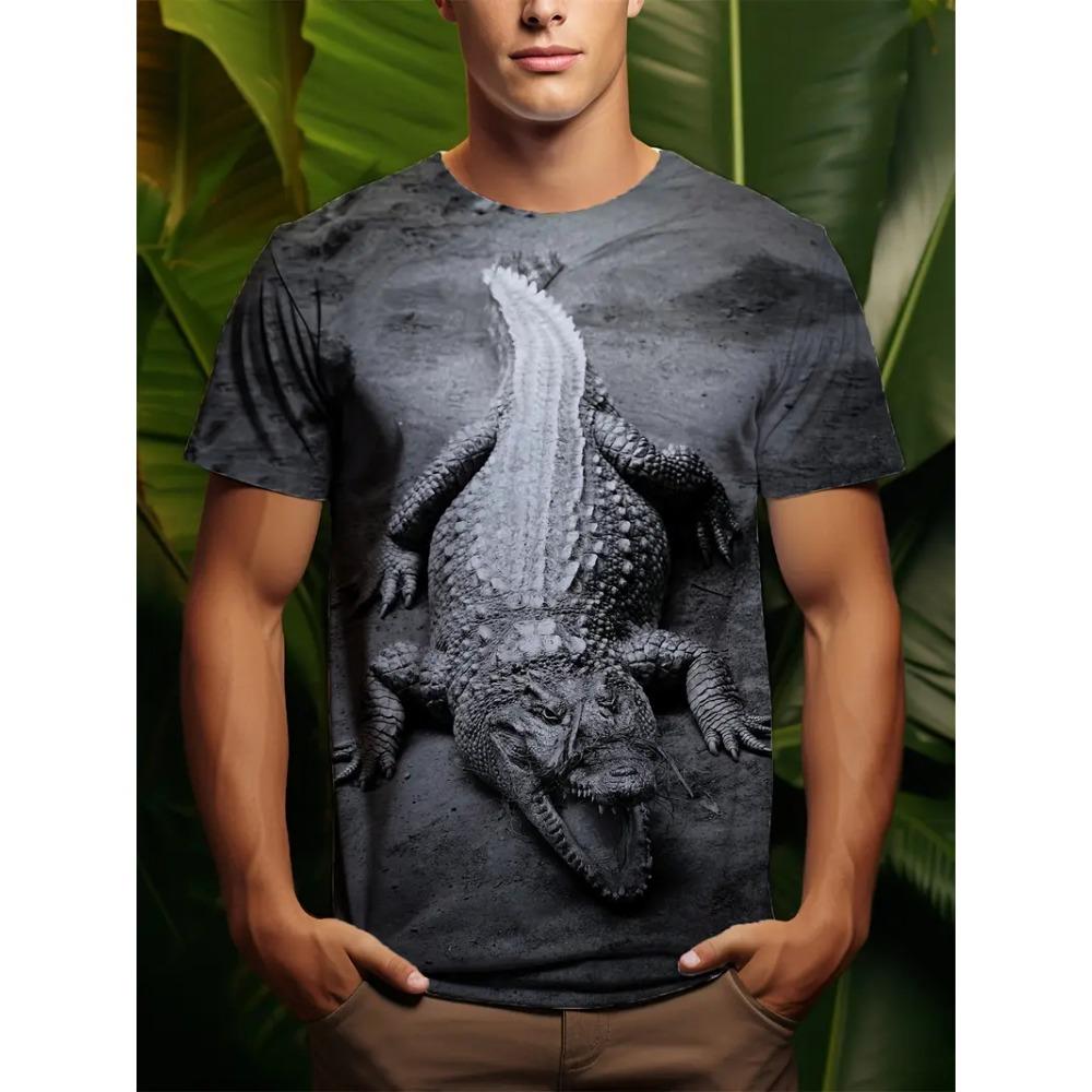 Herren Neues T-Shirt mit Krokodilmuster, Sommer-Mode 3D-gedruckt, lässig, kurzärmlig, lockeres Oberteil im Harajuku-Stil