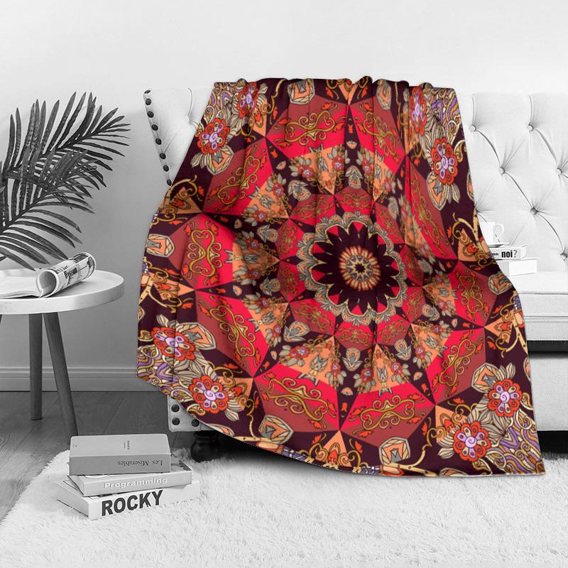 Boho Floral Paisley Mandala Print Blanket Decorative Throw Bedspread Sofa Cover Warm Cozy Gift