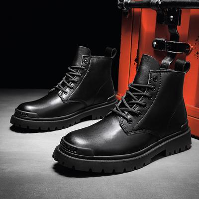Martin Boots Men's Leather Autumn High-top British Style Short Boots Medium-top Tooling Men's Shoes Trendy Winter Velvet Snow Boots