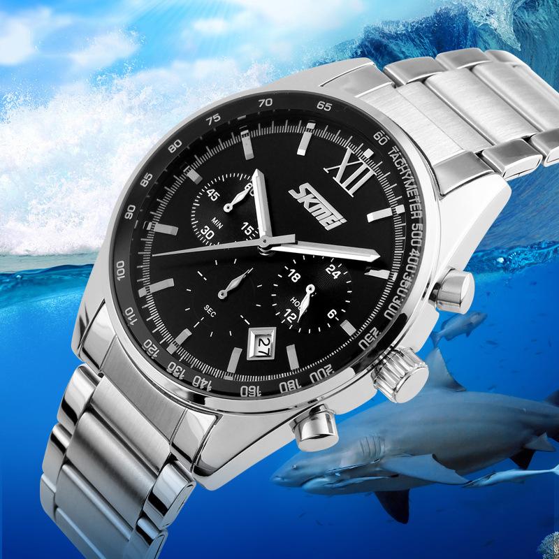 Moment Beauty 9096 Men's Classic Steel Belt Watch Quartz Watch Calendar Business Watch Men's One