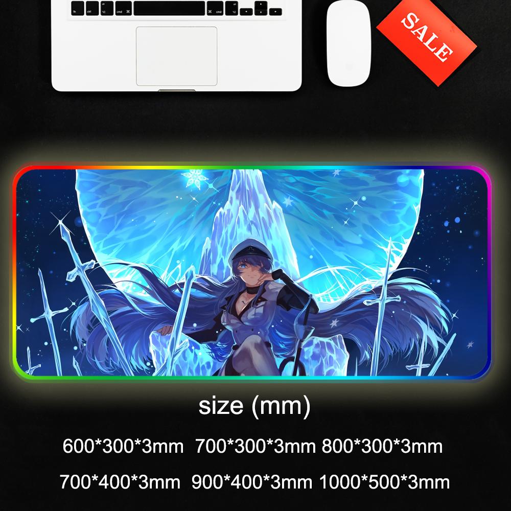esdeath Mouse Pad RGB Gaming Mousepad Big LED Pad PC Desk Mat Luminous Mouse Pad Large Keyboard Mats Table Rug With Backlit