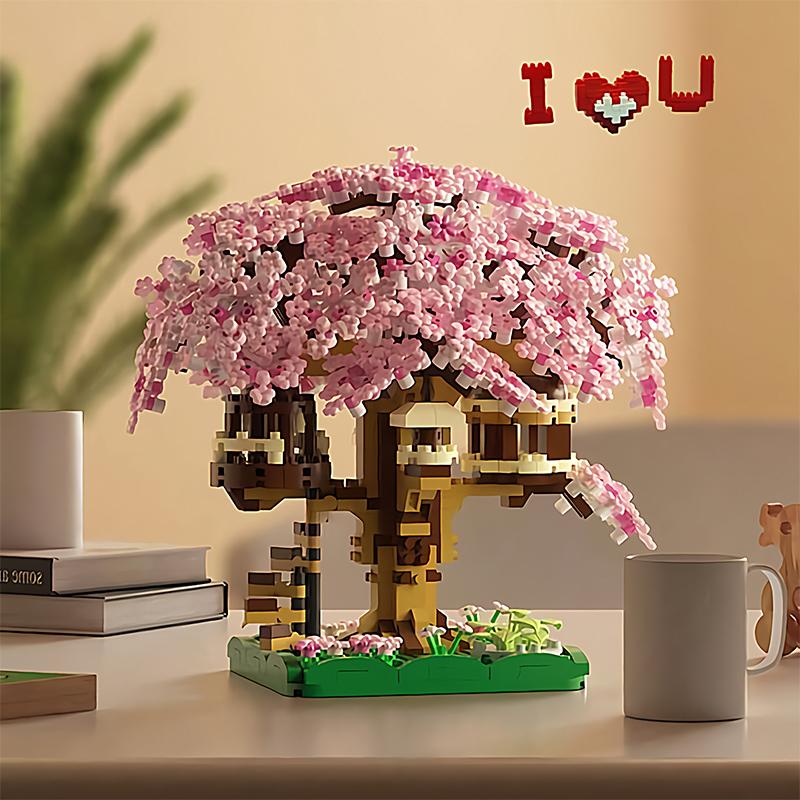 

Мини Набор Строительных Блоков Дерево Сакуры Сделай Сам Вишня Кирпичики Домик на Дереве Модель Украшение Романтический Подарок для Подруги