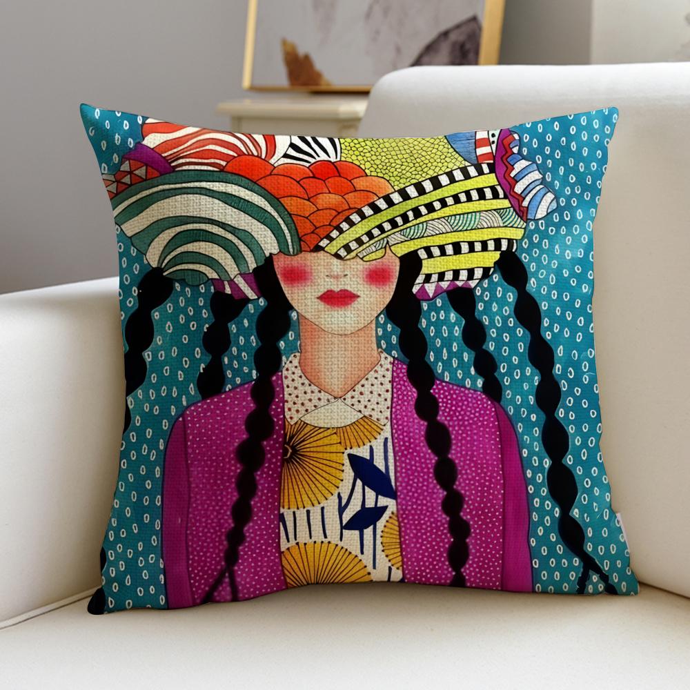 Stylish Fashion Abstract GirlS Cushion Cover Breathable and skinfriendly linen pillowcase square removable and washable cushion