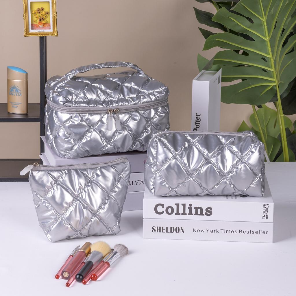 Solid color cosmetic bag three-piece portable high-value toilet bag large-capacity portable waterproof storage bag