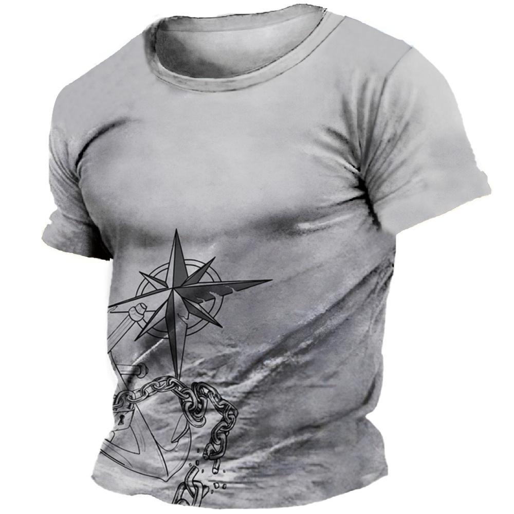 Men's T-Shirt 3d Boat Print Tops O-Neck Short-Sleeved Casual Retro T-Shirt Fashion Street Summer T-Shirt Oversized Men's Clothes