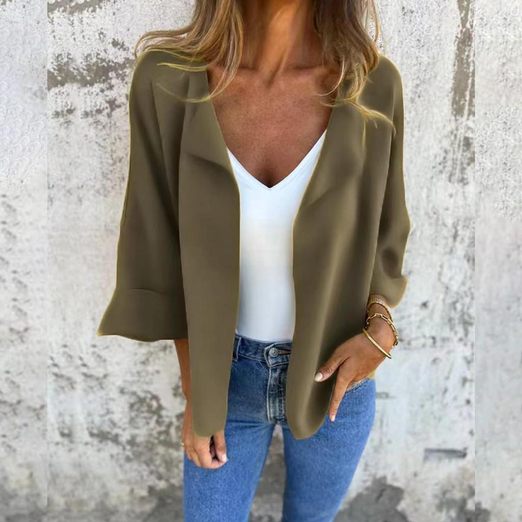 Fashionable Women's Spring  Casual Cardigan Solid Color Lapel Jacket