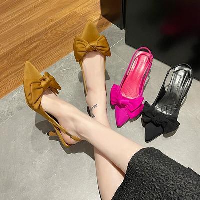 7cm Summer Brand Women Slingback Sandals Shoes Fashion Bow-knot Pointed Toe Slip On Ladies Elegant Dress Pumps Shoes