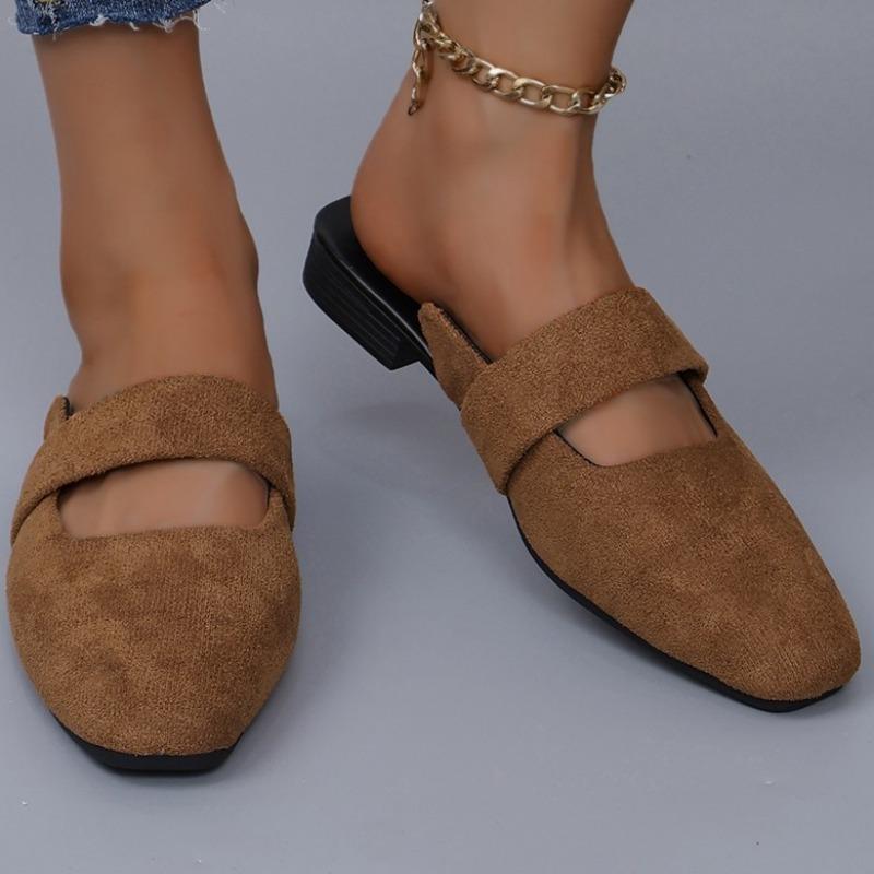 Women's Autumn Fashion New Solid Color Flat Shoes Suede Round Head Casual Brand Women's Muller Shoes Plus Size Slippers 41