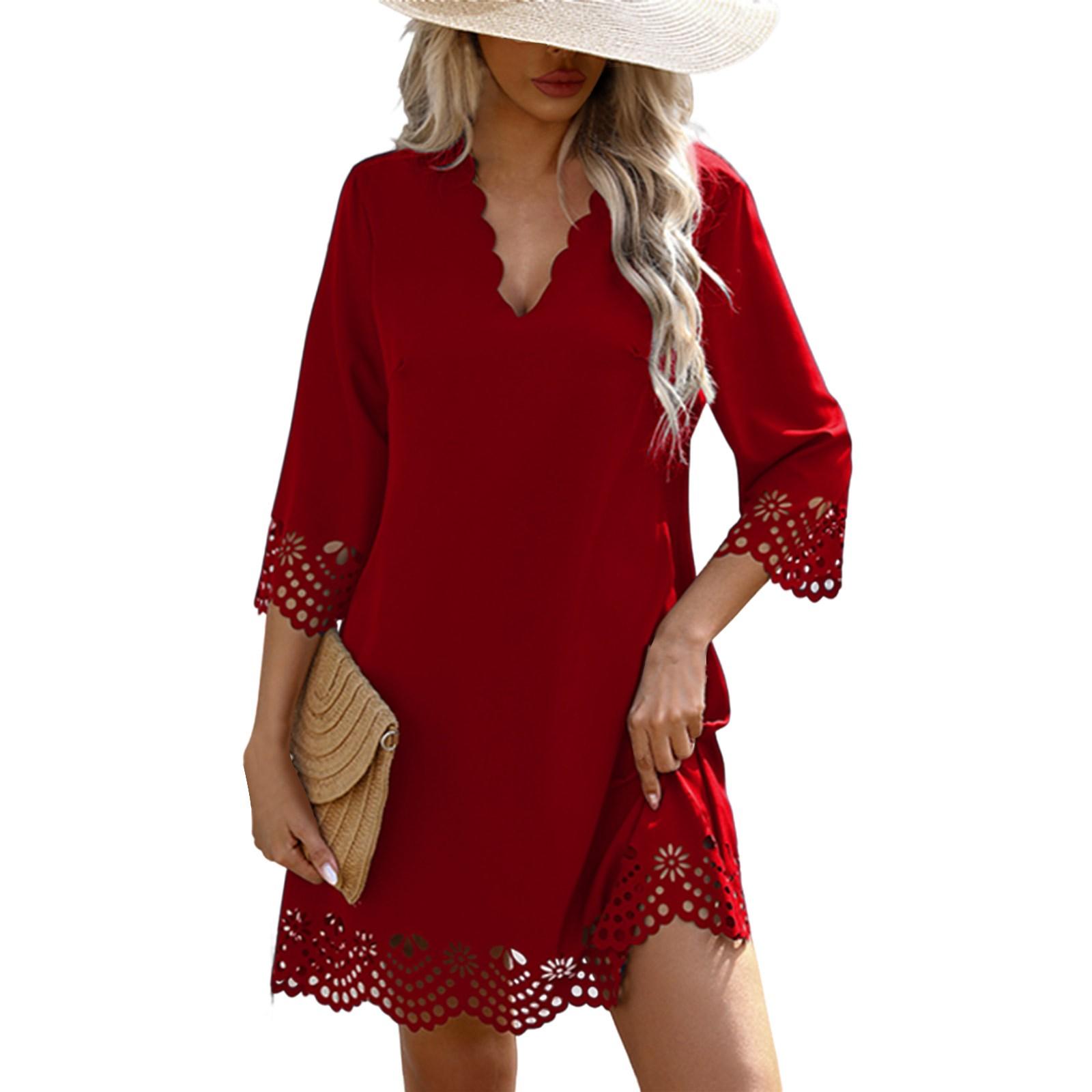 

Женские платья Модные платья с V-образным вырезом и вырезом на рукавах XL красный