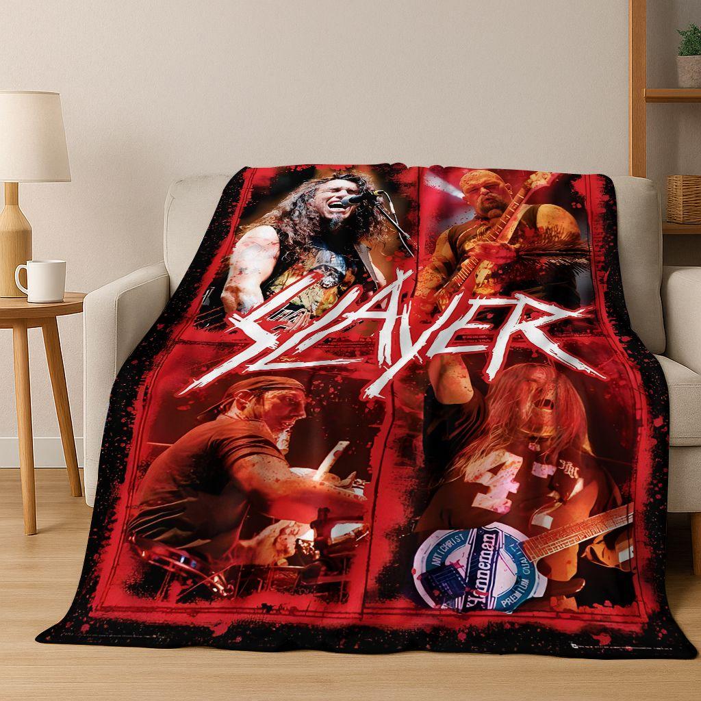 2026 Slayer Heavy Metal Rock Band Skull Art Flannel Blanket,Cozy Soft Throw Blanket for Home Bedroom Bed Sofa Picnic Cover Gift