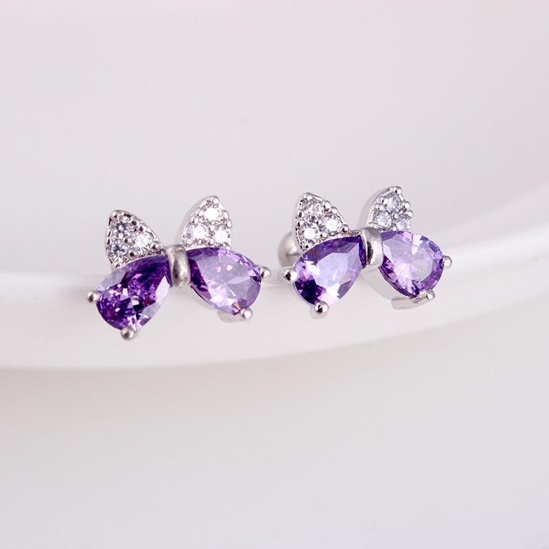 Purple Zircon Stud Earrings For Women Delicate Piercing Accessories For Everyday Wear Delicate Girl Earrings