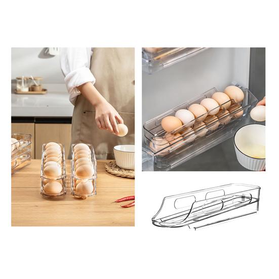 Automatisches Eier-Aufbewahrungsregal mit großer Kapazität, transparentes Design, Kühlschrank-Eier-Organizer, Aufbewahrungsspender