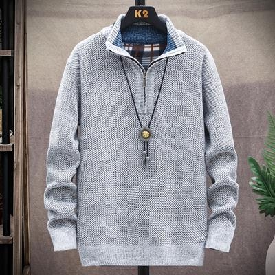 Fleece Men's Large Size Half Turtleneck Sweater Men's Zipper Knit Sweater Slim Fit Casual Pullover Fall Winter Men