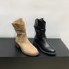 Thick-soled V-mouth thin medium boots women's shoes 2025 spring and autumn single boots western cowboy pile short boots Martin boots