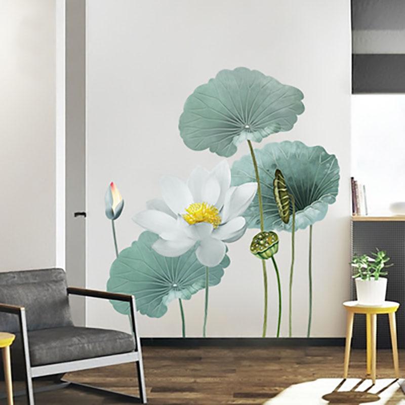 Large Lotus Flower Wall Sticker Self Adhesive Removable Wallpaper for Bedroom Living Room Sofa TV Background Wall Decoration Home Decor