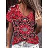 Fashion Women's V-Neck T-Shirt Summer Outdoor Street Trend Short Sleeve Tops Floral Printed Patterns OverSize Loose  Clothing