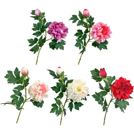 Artificial Peony Flower, Realistic 2 Heads Faux Peony with 1 Bud, 29.9" Fake Peony Bouquet with Stem for Wedding Centerpiece, DIY Home Table Vase